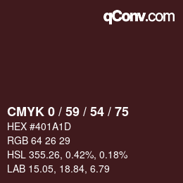 カラーコード: CMYK 0 / 59 / 54 / 75 | qconv.com