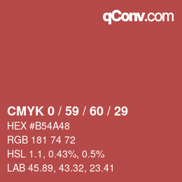 カラーコード: CMYK 0 / 59 / 60 / 29 | qconv.com