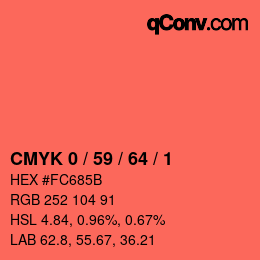 颜色代码: CMYK 0 / 59 / 64 / 1 | qconv.com