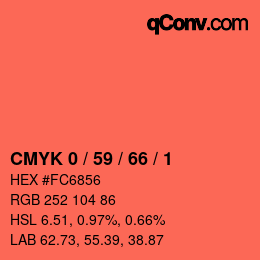 カラーコード: CMYK 0 / 59 / 66 / 1 | qconv.com