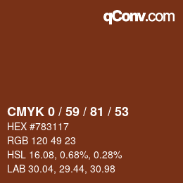 颜色代码: CMYK 0 / 59 / 81 / 53 | qconv.com