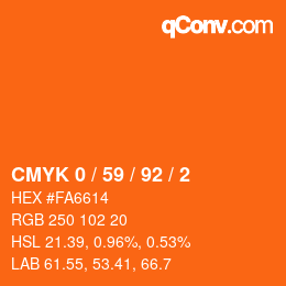 カラーコード: CMYK 0 / 59 / 92 / 2 | qconv.com