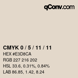 カラーコード: CMYK 0 / 5 / 11 / 11 | qconv.com