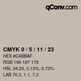 カラーコード: CMYK 0 / 5 / 11 / 23 | qconv.com