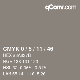 カラーコード: CMYK 0 / 5 / 11 / 46 | qconv.com