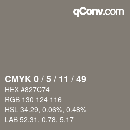 カラーコード: CMYK 0 / 5 / 11 / 49 | qconv.com