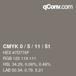 カラーコード: CMYK 0 / 5 / 11 / 51 | qconv.com