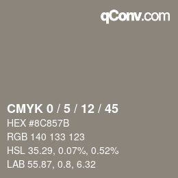 カラーコード: CMYK 0 / 5 / 12 / 45 | qconv.com