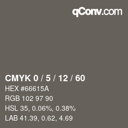 カラーコード: CMYK 0 / 5 / 12 / 60 | qconv.com