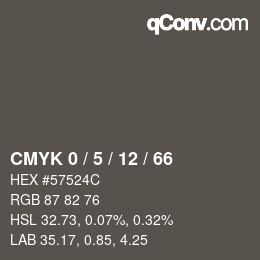 カラーコード: CMYK 0 / 5 / 12 / 66 | qconv.com
