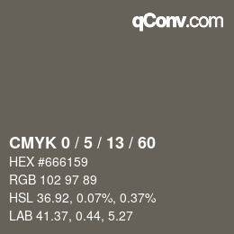 カラーコード: CMYK 0 / 5 / 13 / 60 | qconv.com