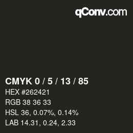 カラーコード: CMYK 0 / 5 / 13 / 85 | qconv.com