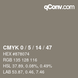 カラーコード: CMYK 0 / 5 / 14 / 47 | qconv.com