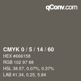 カラーコード: CMYK 0 / 5 / 14 / 60 | qconv.com
