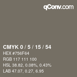 カラーコード: CMYK 0 / 5 / 15 / 54 | qconv.com