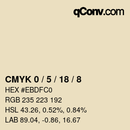 カラーコード: CMYK 0 / 5 / 18 / 8 | qconv.com