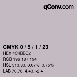 カラーコード: CMYK 0 / 5 / 1 / 23 | qconv.com