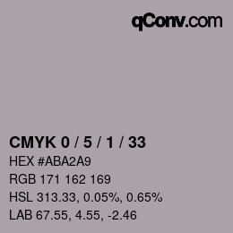 カラーコード: CMYK 0 / 5 / 1 / 33 | qconv.com