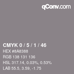 Farbcode: CMYK 0 / 5 / 1 / 46 | qconv.com