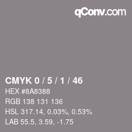 Farbcode: CMYK 0 / 5 / 1 / 46 | qconv.com