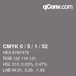 Color code: CMYK 0 / 5 / 1 / 52 | qconv.com