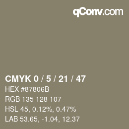 カラーコード: CMYK 0 / 5 / 21 / 47 | qconv.com