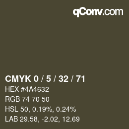 カラーコード: CMYK 0 / 5 / 32 / 71 | qconv.com