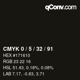 カラーコード: CMYK 0 / 5 / 32 / 91 | qconv.com