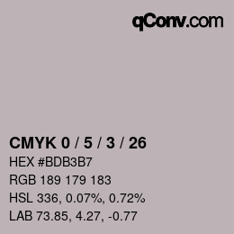 カラーコード: CMYK 0 / 5 / 3 / 26 | qconv.com