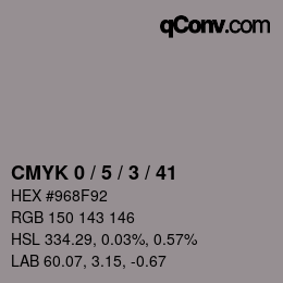 カラーコード: CMYK 0 / 5 / 3 / 41 | qconv.com