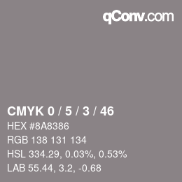 カラーコード: CMYK 0 / 5 / 3 / 46 | qconv.com