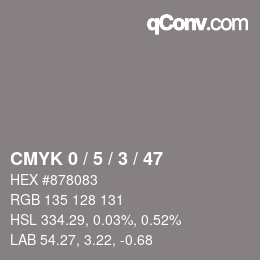 カラーコード: CMYK 0 / 5 / 3 / 47 | qconv.com