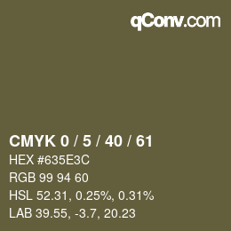 Code couleur: CMYK 0 / 5 / 40 / 61 | qconv.com