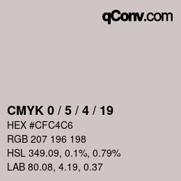 カラーコード: CMYK 0 / 5 / 4 / 19 | qconv.com