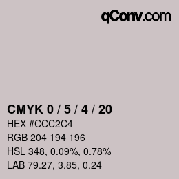 カラーコード: CMYK 0 / 5 / 4 / 20 | qconv.com