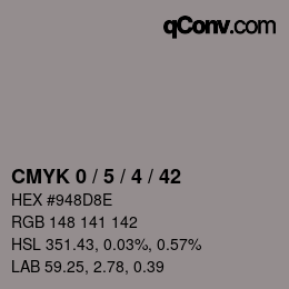Código de color: CMYK 0 / 5 / 4 / 42 | qconv.com