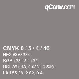 カラーコード: CMYK 0 / 5 / 4 / 46 | qconv.com