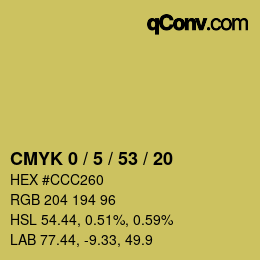 カラーコード: CMYK 0 / 5 / 53 / 20 | qconv.com