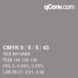 Color code: CMYK 0 / 5 / 5 / 43 | qconv.com