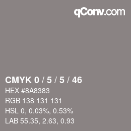 カラーコード: CMYK 0 / 5 / 5 / 46 | qconv.com