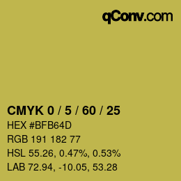 カラーコード: CMYK 0 / 5 / 60 / 25 | qconv.com