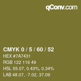 カラーコード: CMYK 0 / 5 / 60 / 52 | qconv.com