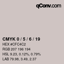 カラーコード: CMYK 0 / 5 / 6 / 19 | qconv.com