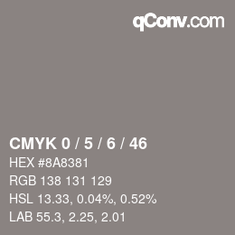 カラーコード: CMYK 0 / 5 / 6 / 46 | qconv.com