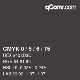 カラーコード: CMYK 0 / 5 / 6 / 75 | qconv.com