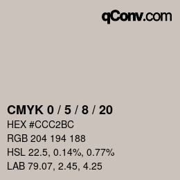 カラーコード: CMYK 0 / 5 / 8 / 20 | qconv.com