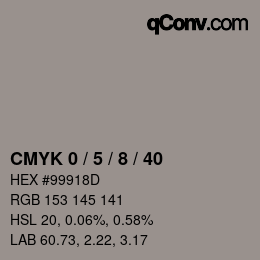 カラーコード: CMYK 0 / 5 / 8 / 40 | qconv.com