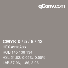 カラーコード: CMYK 0 / 5 / 8 / 43 | qconv.com