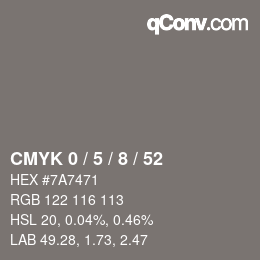 颜色代码: CMYK 0 / 5 / 8 / 52 | qconv.com