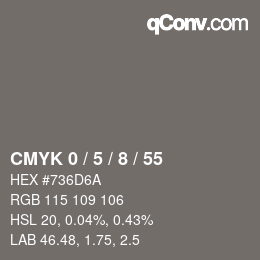 カラーコード: CMYK 0 / 5 / 8 / 55 | qconv.com